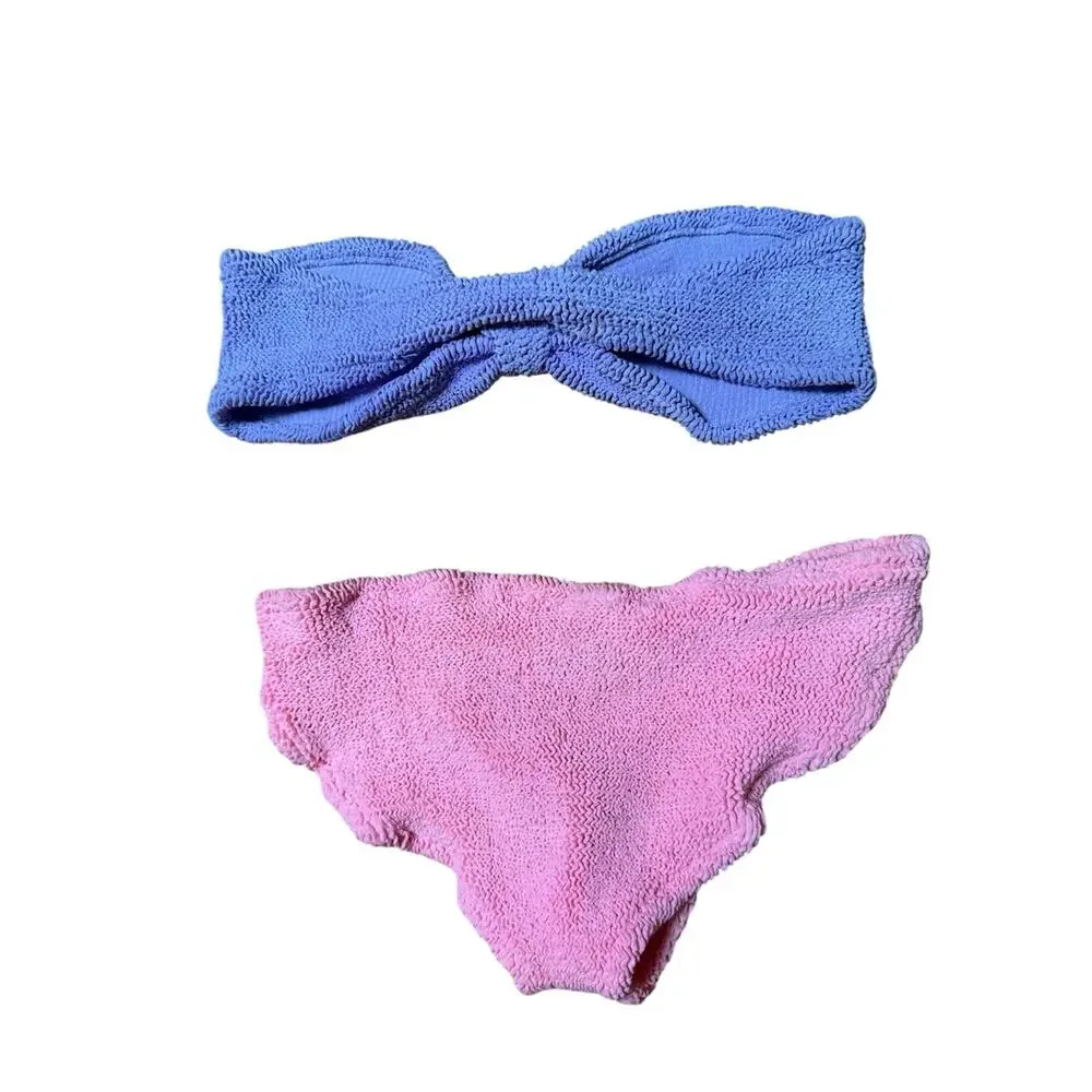 Hunza G Jean Duo Bikini Lilac Purple Bubblegum Pink Two Tone Set OS